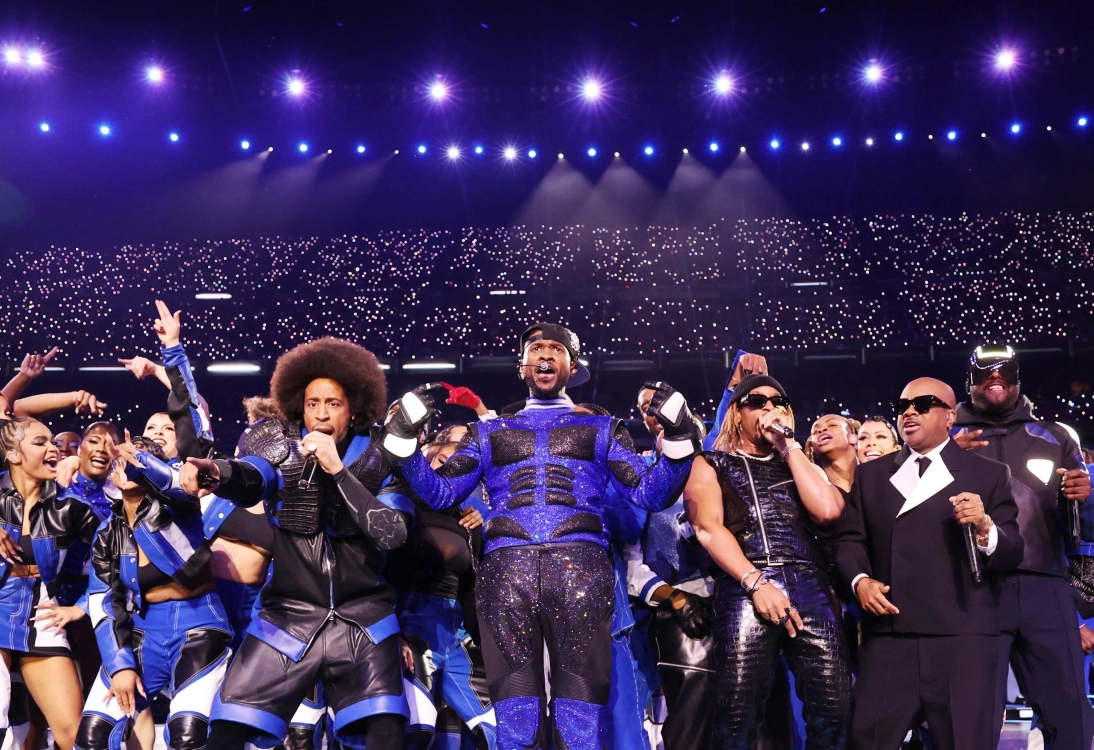 Usher, Post Malone, Alicia Keys, Andra Day, Rebca McEntire, Ludacris, Lil Jon, H.E.R. and will.i.am performed at the 2024 Super Bowl.