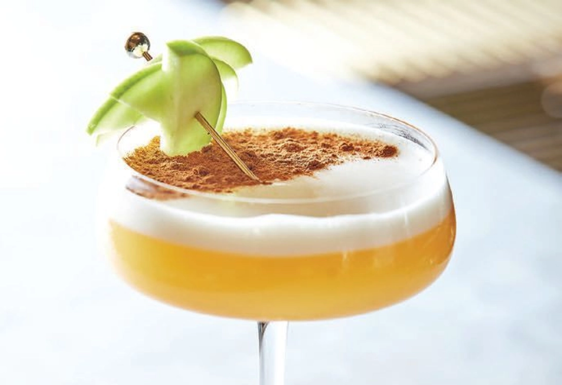 Farmacia’s spiced apple cocktail boasts apple brandy, cold pressed apple juice, spiced apple cider syrup, egg and baking spices. PHOTO BY BRIAN SAMUELS PHOTOGRAPHY