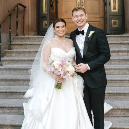 Courtney and Mark, high school sweethearts who tied the knot in Feb. 2025.