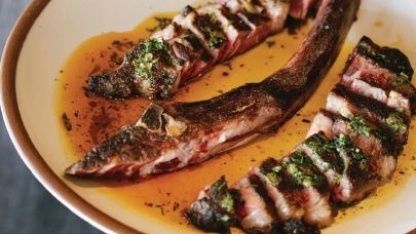 Nelson sources the 32-ounce dry-aged tomahawk steak from Walter Angus ranch in Hudson, Colorado. PHOTO BY LAUREN STORER PHOTOGRAPHY