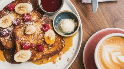 Willow & Ivyâs cinnamon brioche French toast with toasted hazelnuts, Nutella, banana, Vermont maple syrup and whipped honey butter. PHOTO COURTESY OF BRAND