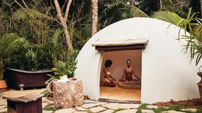 A traditional temazcal sweat lodge for purification at Naviva, A Four Seasons Resort in Punta Mita, Nayarit, Mexico;PHOTO COURTESY OF BRANDS