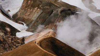 At KerlingarfjÃ¶ll Highland Base in Iceland, hikers can explore the incredible HofsjÃ¶kull and LangjÃ¶kull glaciers, which were formed 300,000 years ago through a series of subglacial volcanic eruptions. PHOTO COURTESY OF KERLINGARFJÃLL HIGHLAND BASE