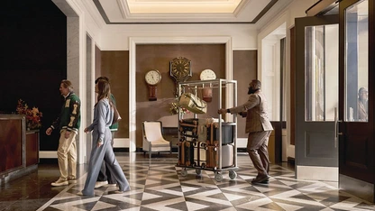 The bustling lobby of Four Seasons, One Dalton. PHOTO BY JOE THOMAS