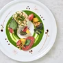 Burrata__pickled_strawberries__rhubarb_-_Le_Jardinier