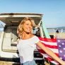 Smiling woman on a road trip