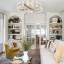 The family room features a sectional from LEE Industries and a crystal chandelier from RH, elevating the roomâs polished aesthetic photographed by ROBERT RADIFERA styled by CHARLOTTE SAFAVI