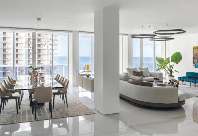 Unobstructed ocean views and family warmth shape a Bal Harbour penthouse filled with modern furnishings and contemporary art collected with intention.