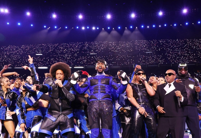 Usher, Post Malone, Alicia Keys, Andra Day, Rebca McEntire, Ludacris, Lil Jon, H.E.R. and will.i.am performed at the 2024 Super Bowl.
