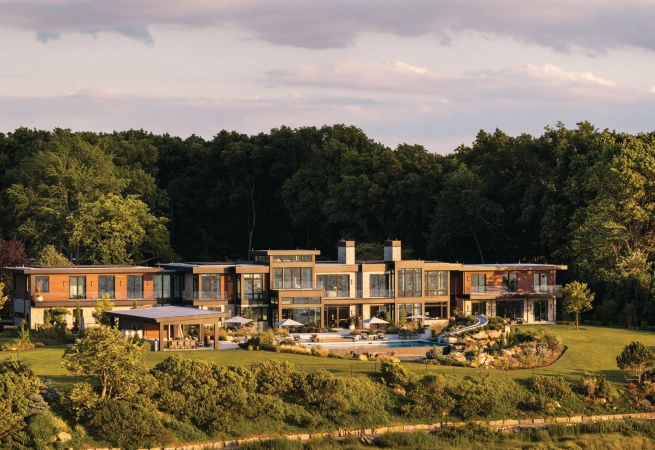Bordered by pine forests and the Long Island Sound, this new environment offers a thoughtful interplay of form and feeling. Photographed by MIKE VAN TASSELL