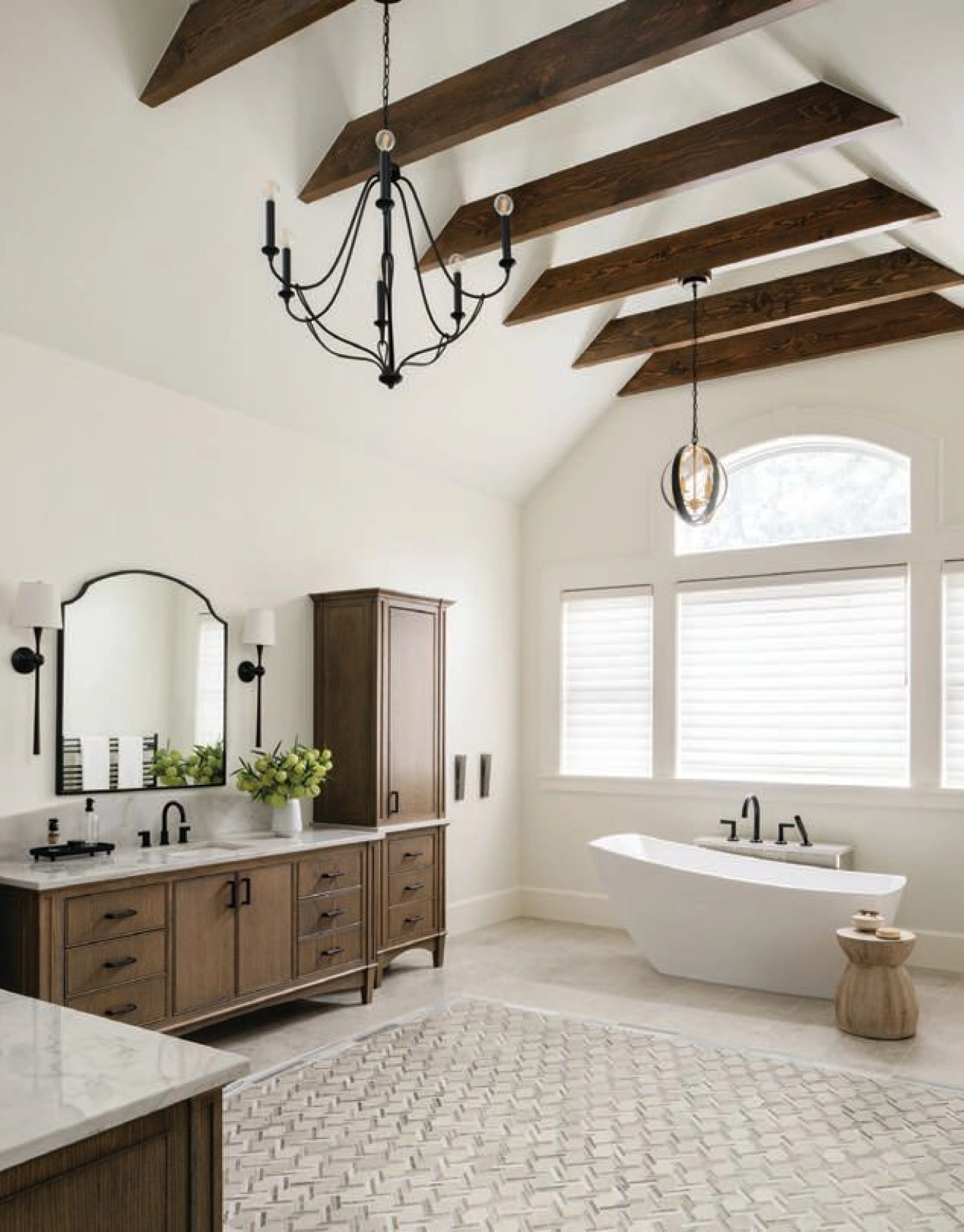 The spalike primary suite's bath. photographed by ROBERT RADIFERA styled by CHARLOTTE SAFAVI