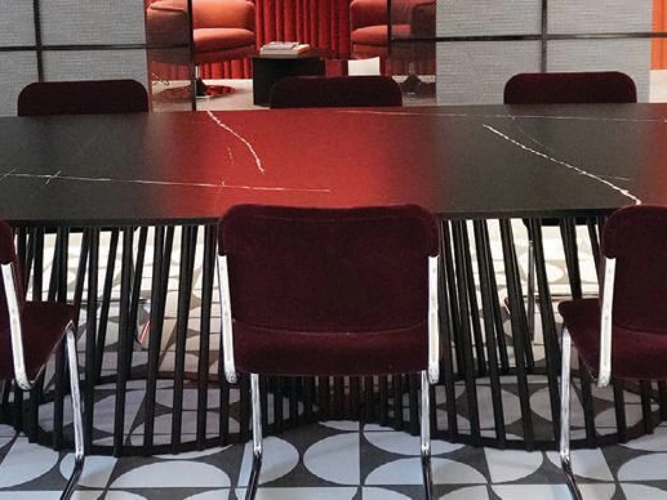 This custom table was designed as an architectural anchor in our showroom, balancing bold form with everyday function to spark collaboration and make a lasting visual impression. As a nod to our city, the base was inspired by the iconic light sculpture that welcomes travelers as they approach and exit Denver International Airport. Studio Mobler custom table PHOTO COURTESY OF WORKPLACE RESOURCES