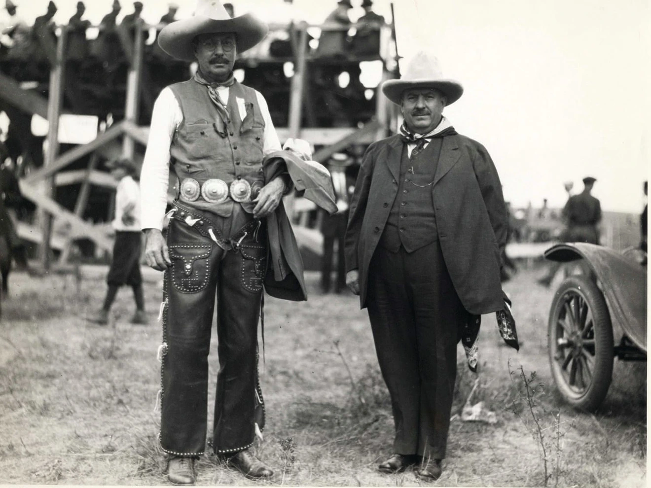 Colorado Gov. O.H. Shoup (right), with Broadmoor founder Spencer Penrose, kicked off the Colorado Springs Rodeo in 1921 with a short speech. Let'er go! he proclaimed. PHOTO COURTESY OF THE BROADMOOR