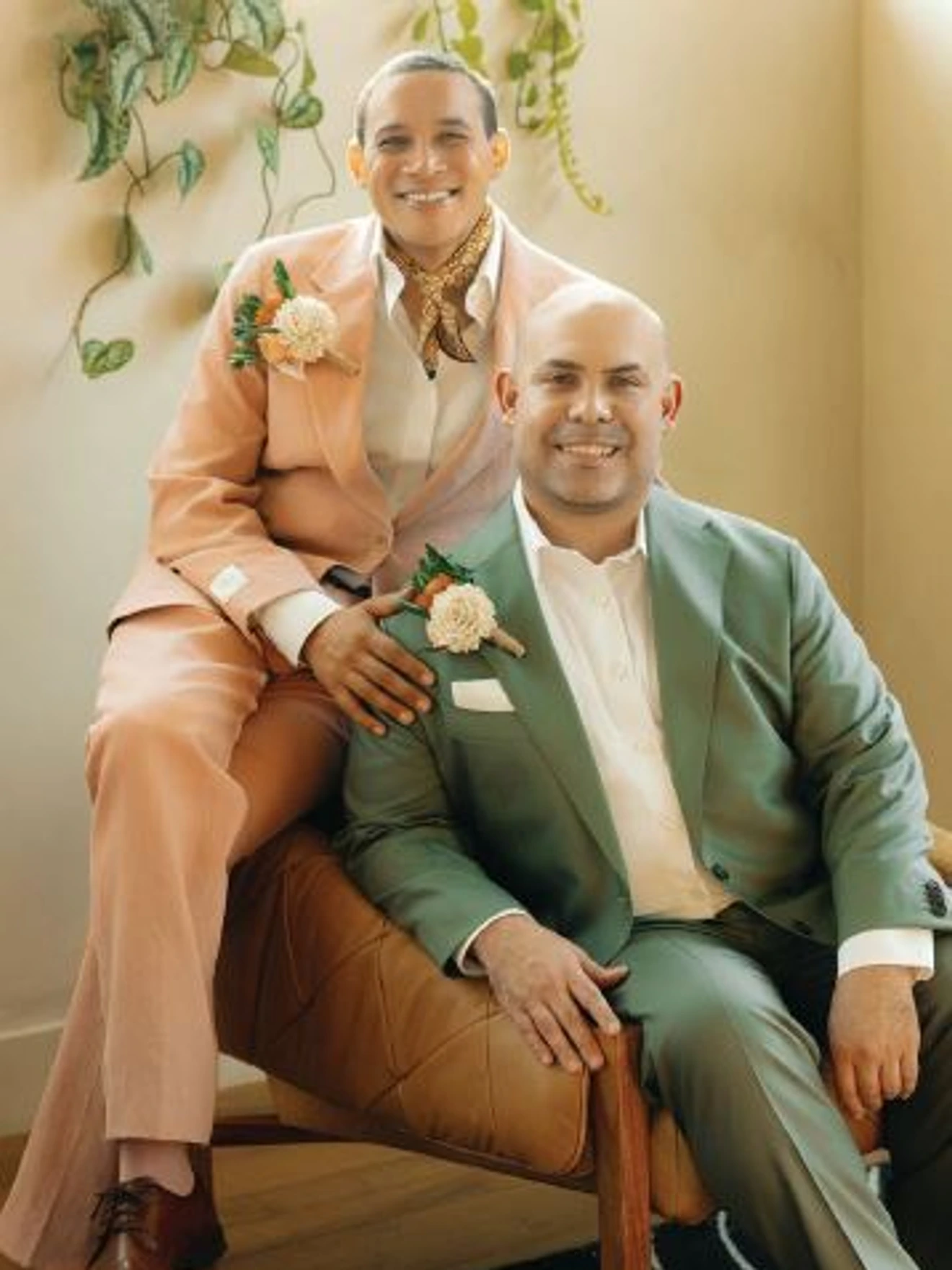 Grooms Jesse Parker Stowell (left) and Adam Mena treated guests at their spring wedding to an Austin-centric theme. PHOTO BY JD SWIGER AND JOHN DAVID WEDDINGS