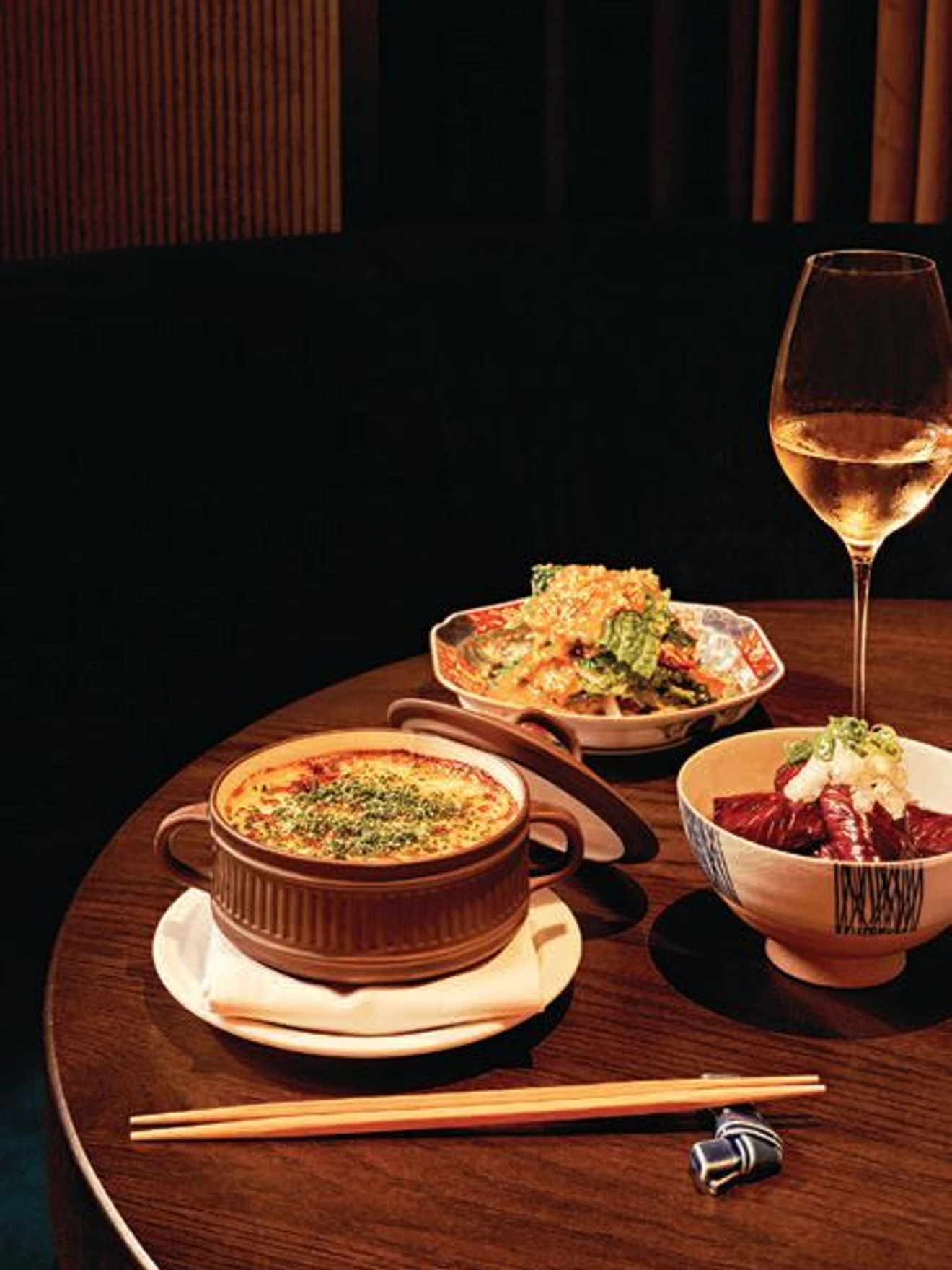 The menu balances washoku and yōshoku influences with a more transportive style of dining. PHOTO BY ANDREW THOMAS LEE