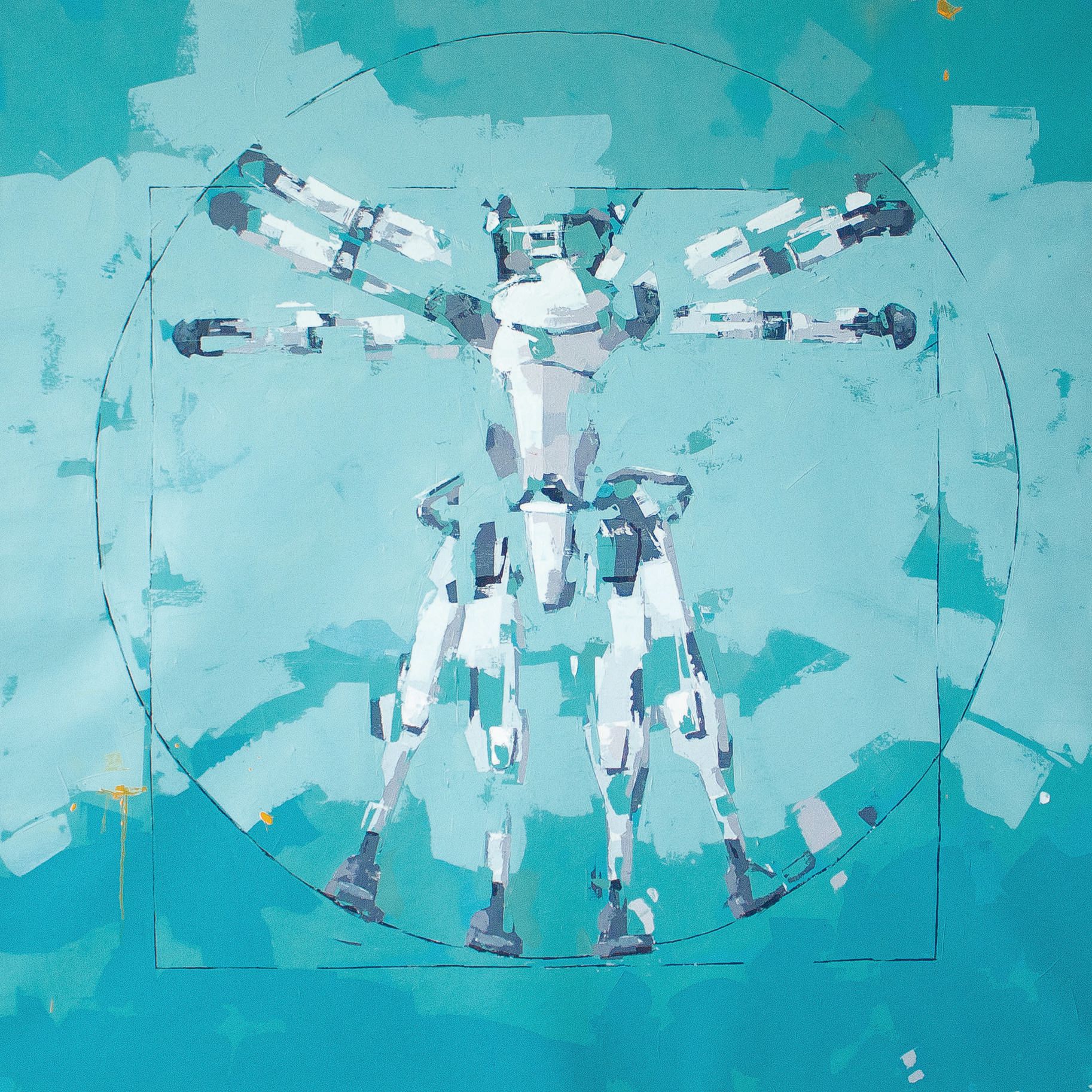 “Vitruvian Man in Turquoise” (2021, oil on linen), 78 inches by 78 inches. PHOTO COURTESY OF AGNIESZKA PILAT