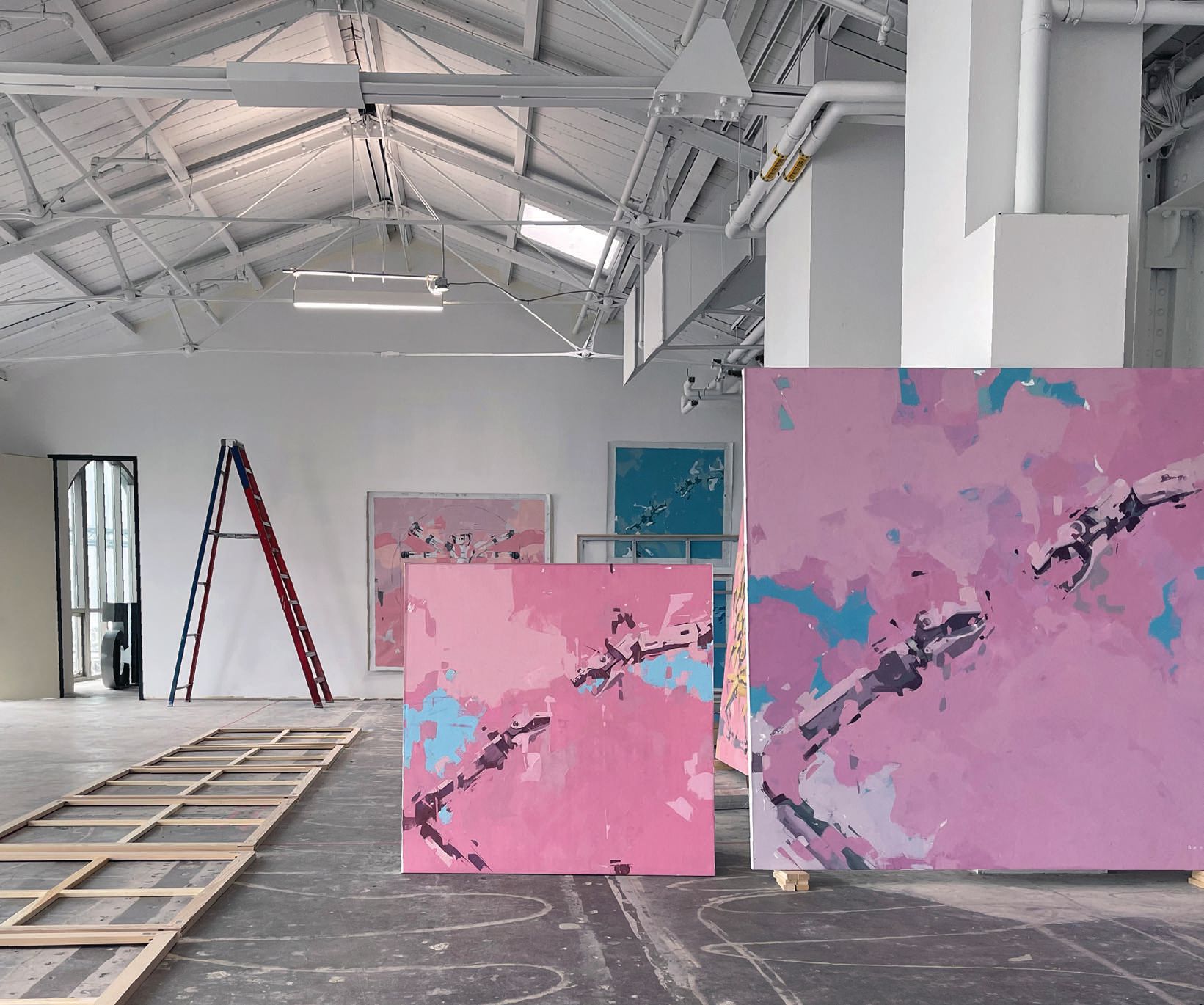 Agnieszka Pilat’s studio showcases her work in progress—in her new series, the artist employs brighter hues to reveal the playful, unpredictable natures of her subjects. PHOTO COURTESY OF AGNIESZKA PILAT