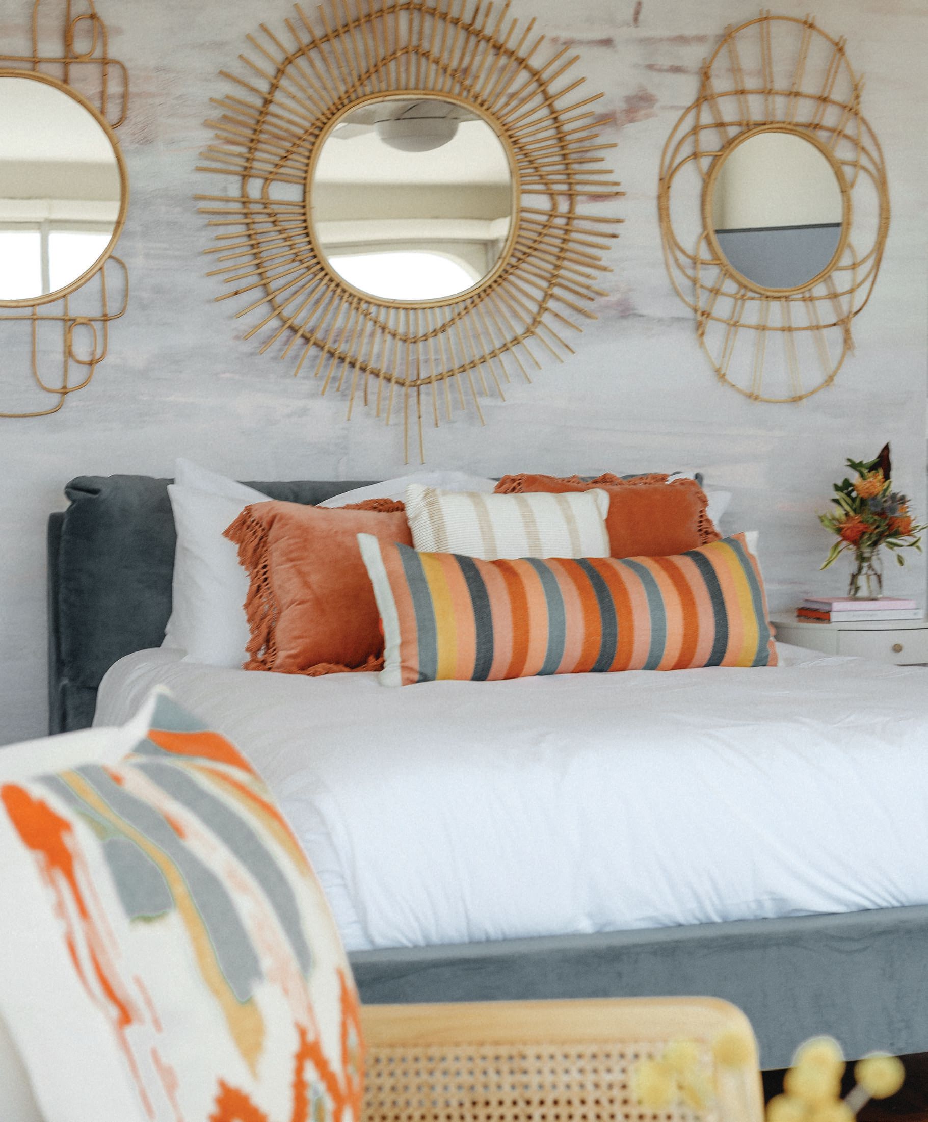 Anthropologie All Roads Brea accent chairs sit atop a Surya Apache area rug. Photographed by Suarez Creative House