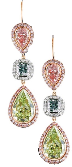 Katz’s mixed shape fancy colored diamond earrings. PHOTO COURTESY OF BRAND