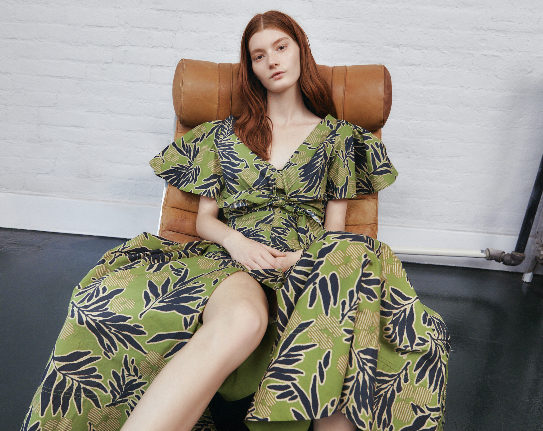green emerald velvet dress Tanya Taylor