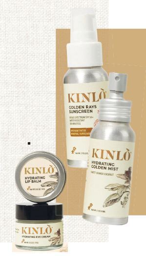 A range of products, including hydrating golden mist, lip balm, sunscreen and eye cream PHOTO COURTESY OF KINLO