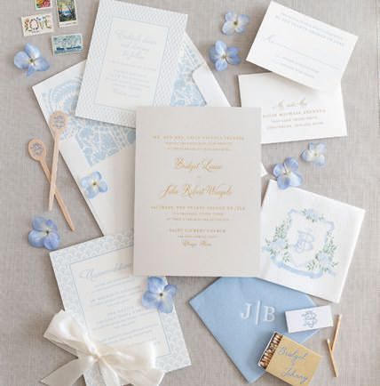 “For our head table, we sourced white linen dinner napkins from Etsy and had 				them monogrammed with our initials at Monograms on 				Webster in Lincoln Park,” Bridget says.