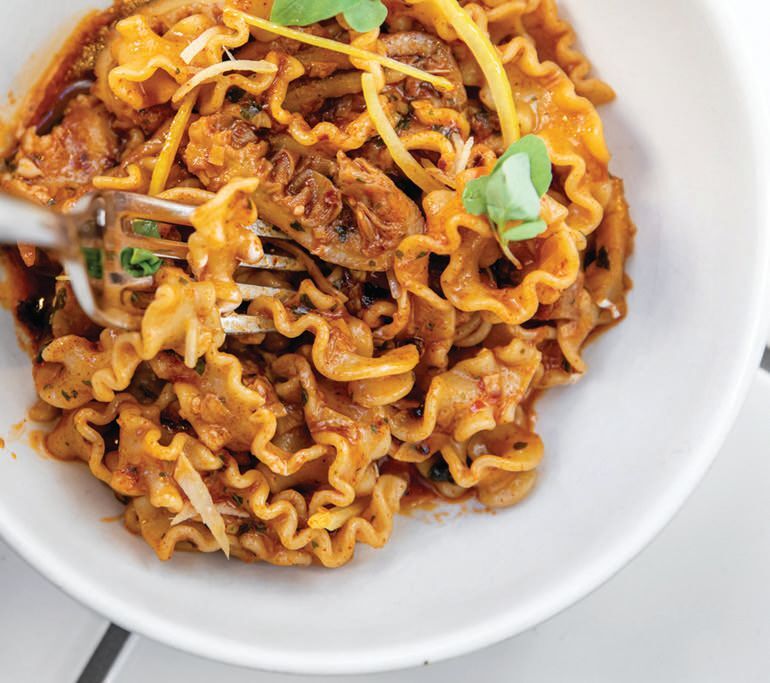 Pammy’s prix-fixe menu boasts delectable dishes like Lasagne Bianca with wild mushroom and cipollini chutney. NATASHA MOUSTACHE
