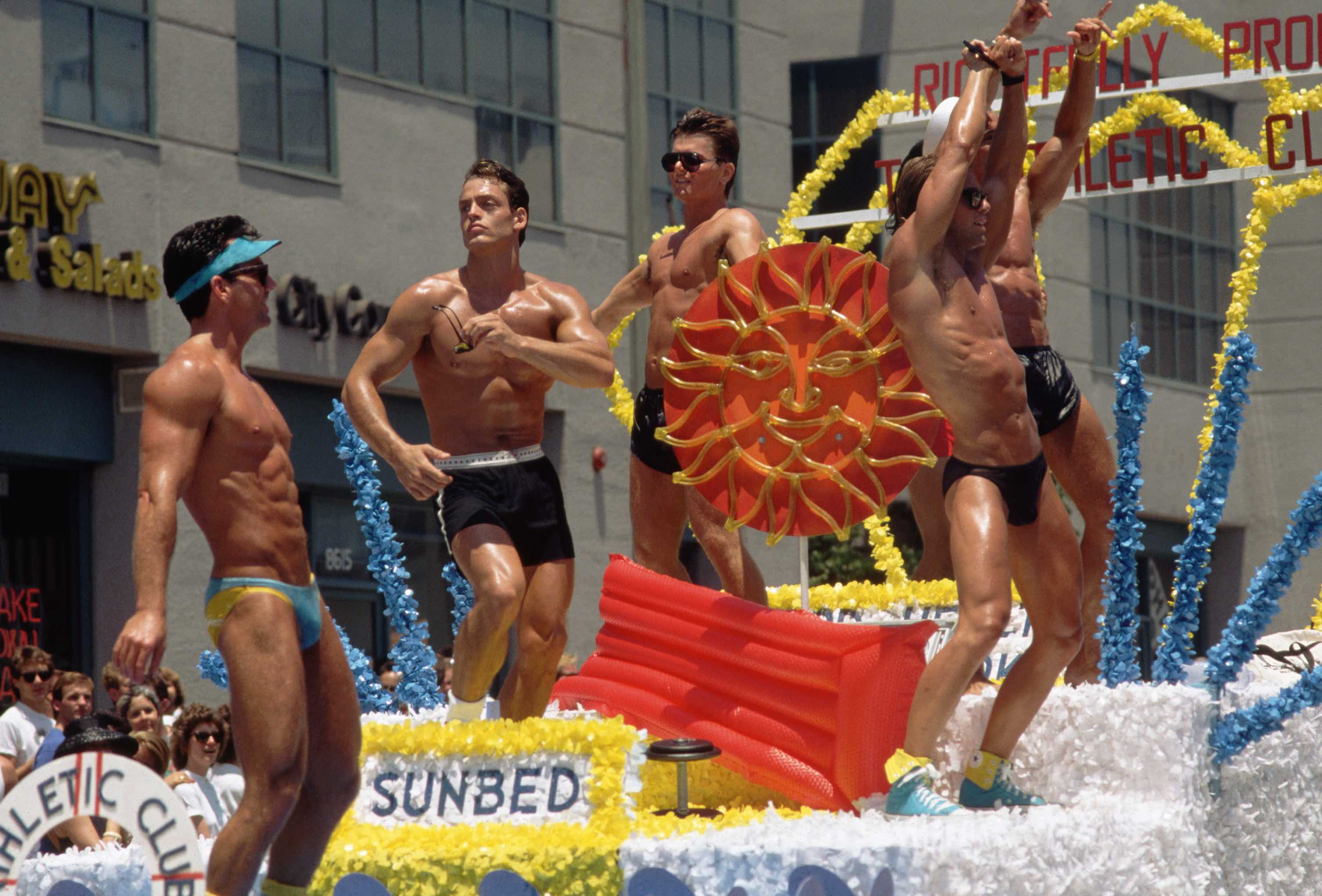 Men Dancing on Float at West Hollywood Gay Pride Parade