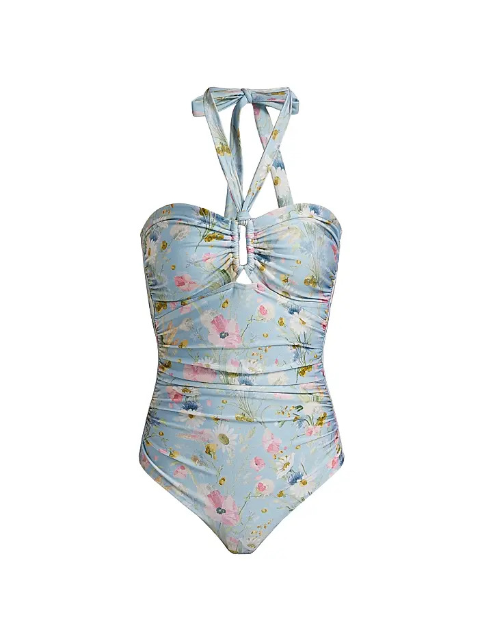 Zimmermann Lucky Floral Ruched One-Piece Swimsuit