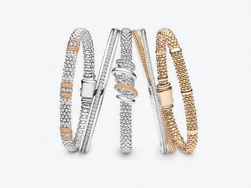 A LAGOS Caviar bracelet stack.
