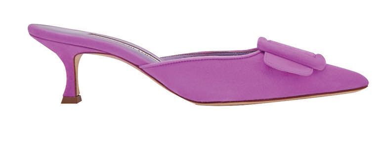Manolo Blahnik Maysale purple suede buckle detail mules, manoloblahnik.com PHOTO COURTESY OF BRANDS