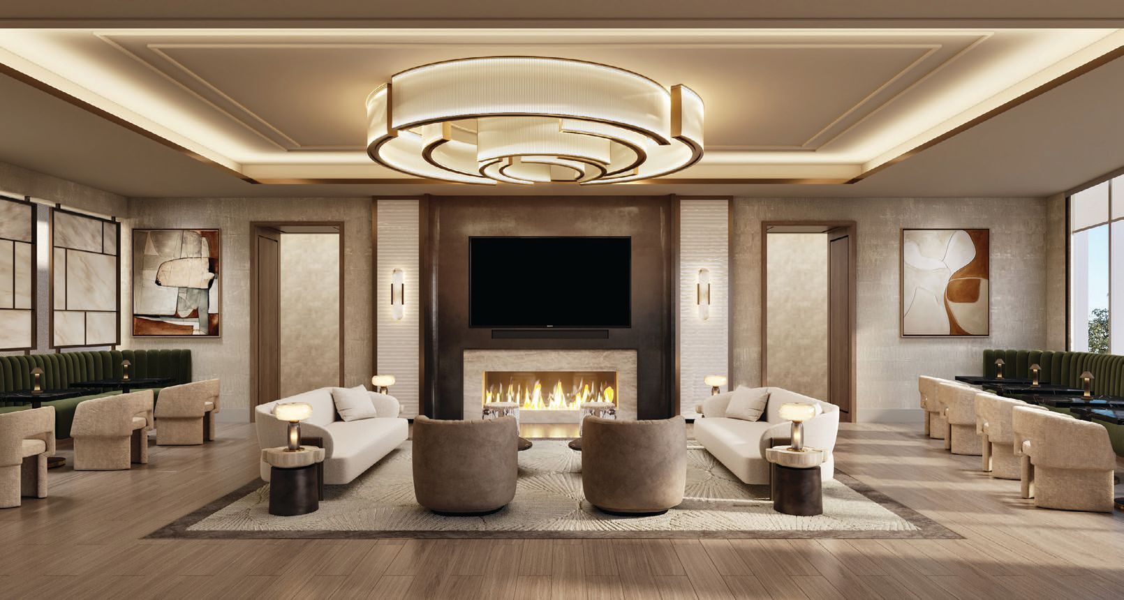 The property's lounge, complete with a fireplace and cozy furniture, will be a great place to gather with other homeowners and to entertain friends and colleagues PHOTO COURTESY OF BRAND