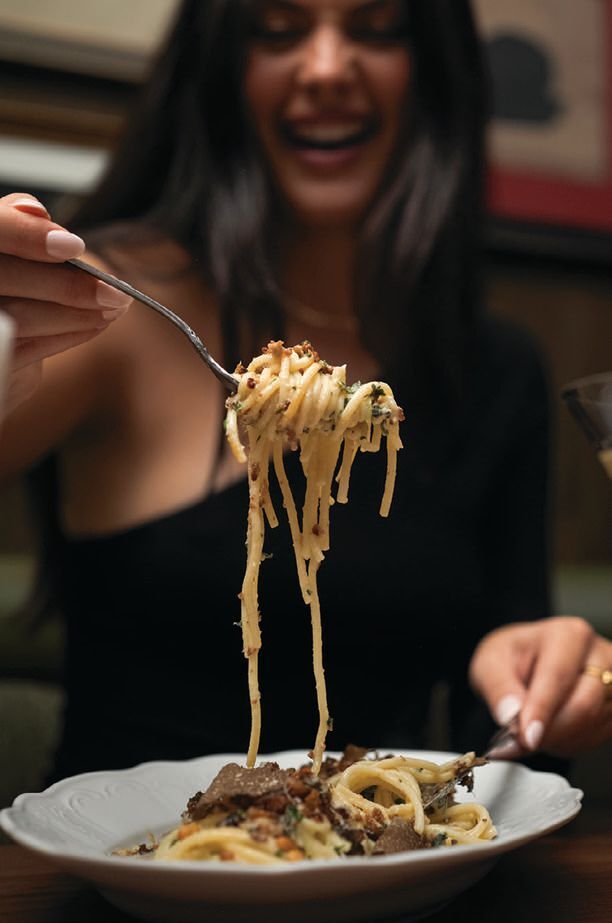The black truffle spaghetti at Society Swan is deliciously indulgent. PHOTO COURTESY OF FOX RESTAURANT CONCEPTS