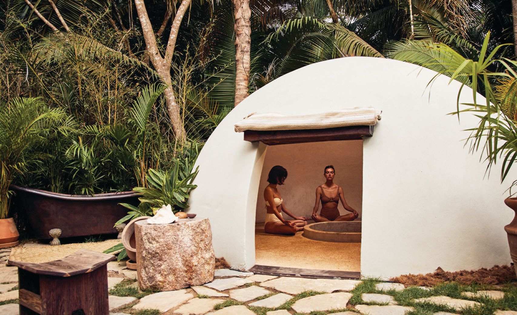 A traditional temazcal sweat lodge for purification at Naviva, A Four Seasons Resort in Punta Mita, Nayarit, Mexico;PHOTO COURTESY OF BRANDS