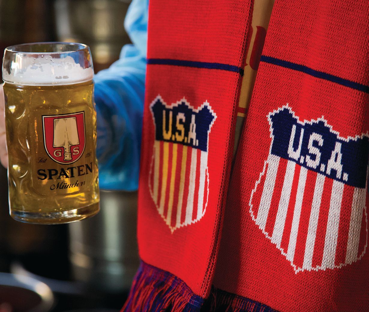 enjoy a stein of your favorite German beer while watching the game at Frankford Hall. PHOTO COURTESY OF BRANDS