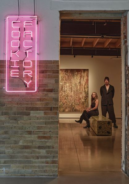 Amanda Precourt, shown here with her partner and Cookie Factory's director of exhibitions, Andrew Jensdotter, transformed a 1940s fortune cookie factory into a vibrant public space for art. PHOTO BY YOSHIHIRO MAKINO