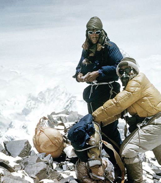 Sir Edmund Hillary and Tenzing Norgay during their successful ascent of Mount Everest in 1953; PHOTO BY ALFRED GREGORY/ROYAL GEOGRAPHIC SOCIETY