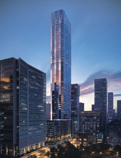 When it rises, Paramount will be the tallest tower in the skyline and features a faceted glass facade. It was positioned to optimize views on all four sides. PHOTO COURTESY OF BRAND