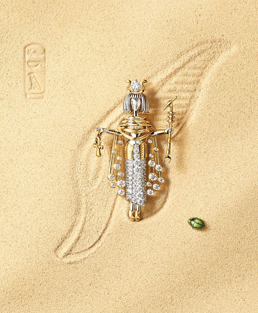 Van Cleef & Arpels Fascinating Egypt collection Muse Ãternelle clip featuring 18K white gold, 18K yellow gold and diamonds, vancleefarpels.com. PHOTO COURTESY OF BRAND