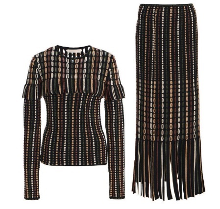 Ulla Johnson, Magda knitted wool top and Ineze fringe wool maxi skirt, ullajohnson.com PHOTO COURTESY OF BRANDS