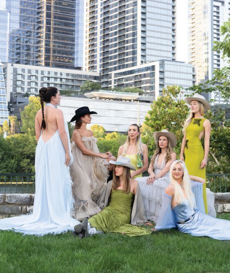 Past and present Twilight on the Trail Committee members Anna Caitlyn Butler, Aliya Friedman, co-chair Madeline Meyer, co-chair Jill Klinvex Samani, Lee Robinson, Melissa Reidhead and Serena Legere PHOTO BY GRACIE ROBERTSON; STYLED BY MELISSA REIDHEAD