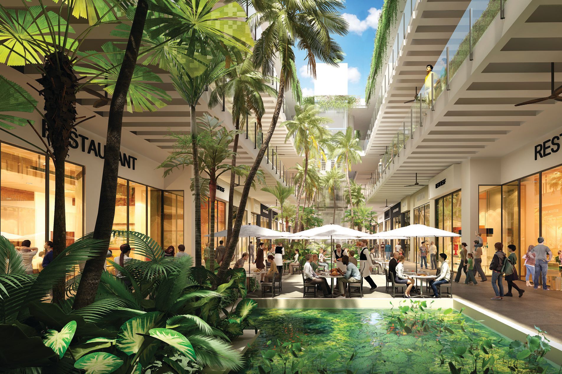 The design philosophy of Bal Harbour Shops will include palm trees and koi ponds.