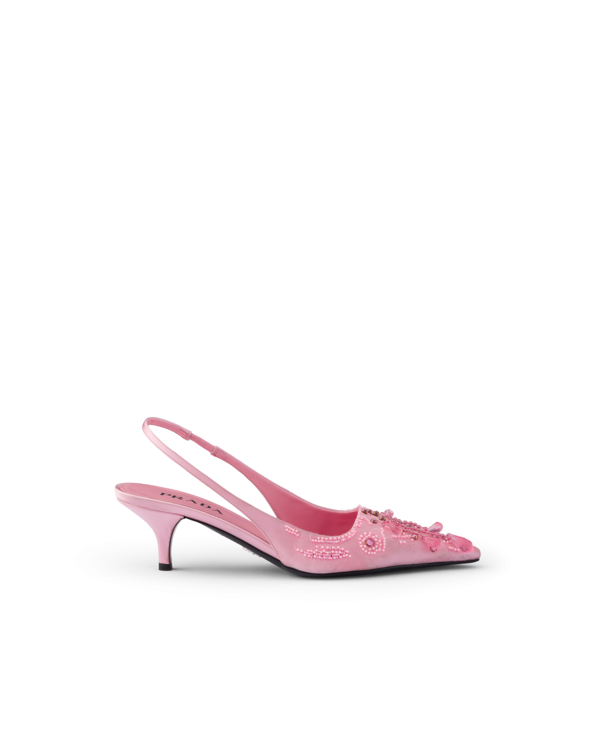 Prada embroidered satin rosebud pink slingback pumps