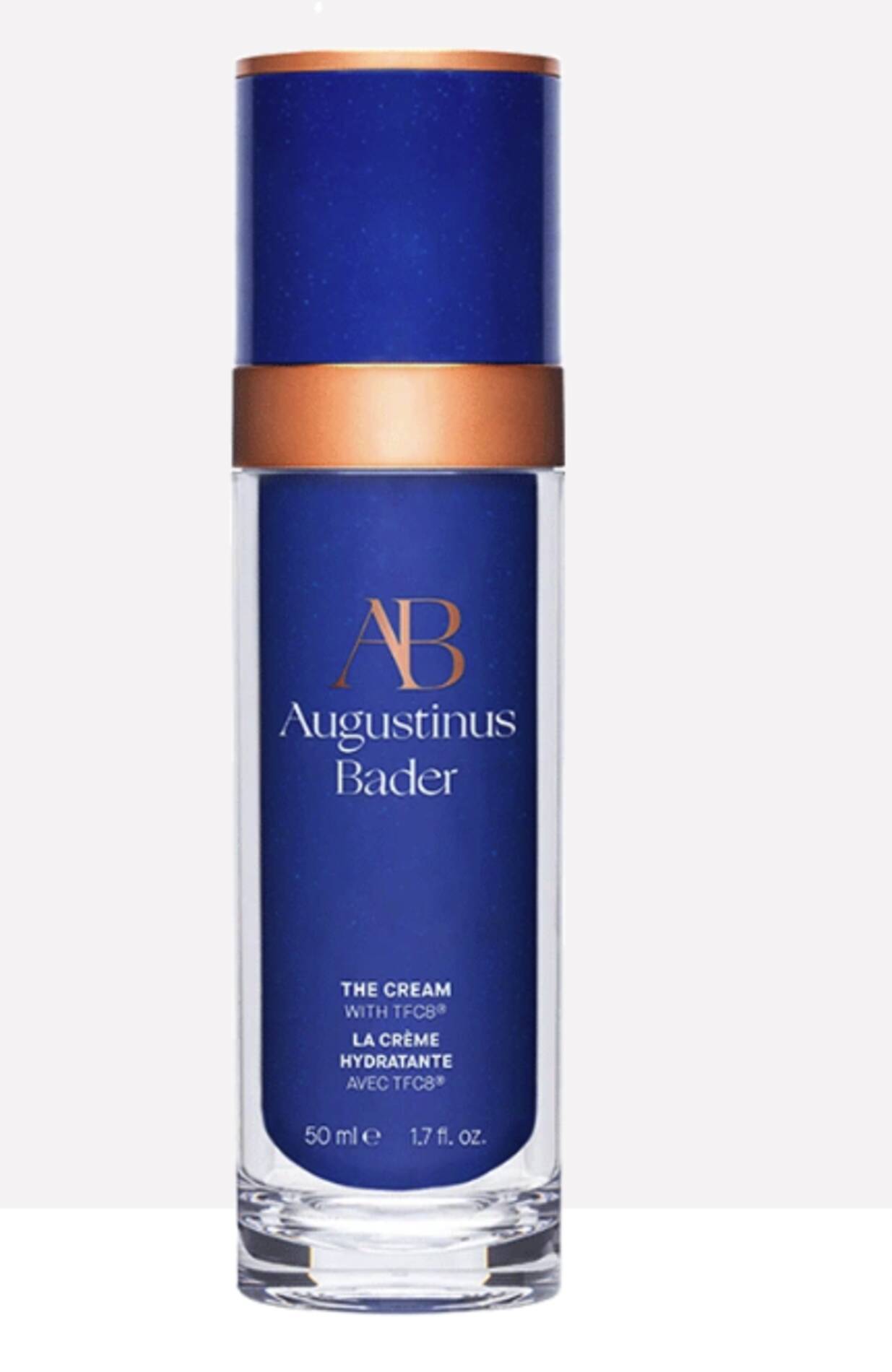 Blue and gold bottle of Augustinus Bader The Cream moisturizer, 50 ml.