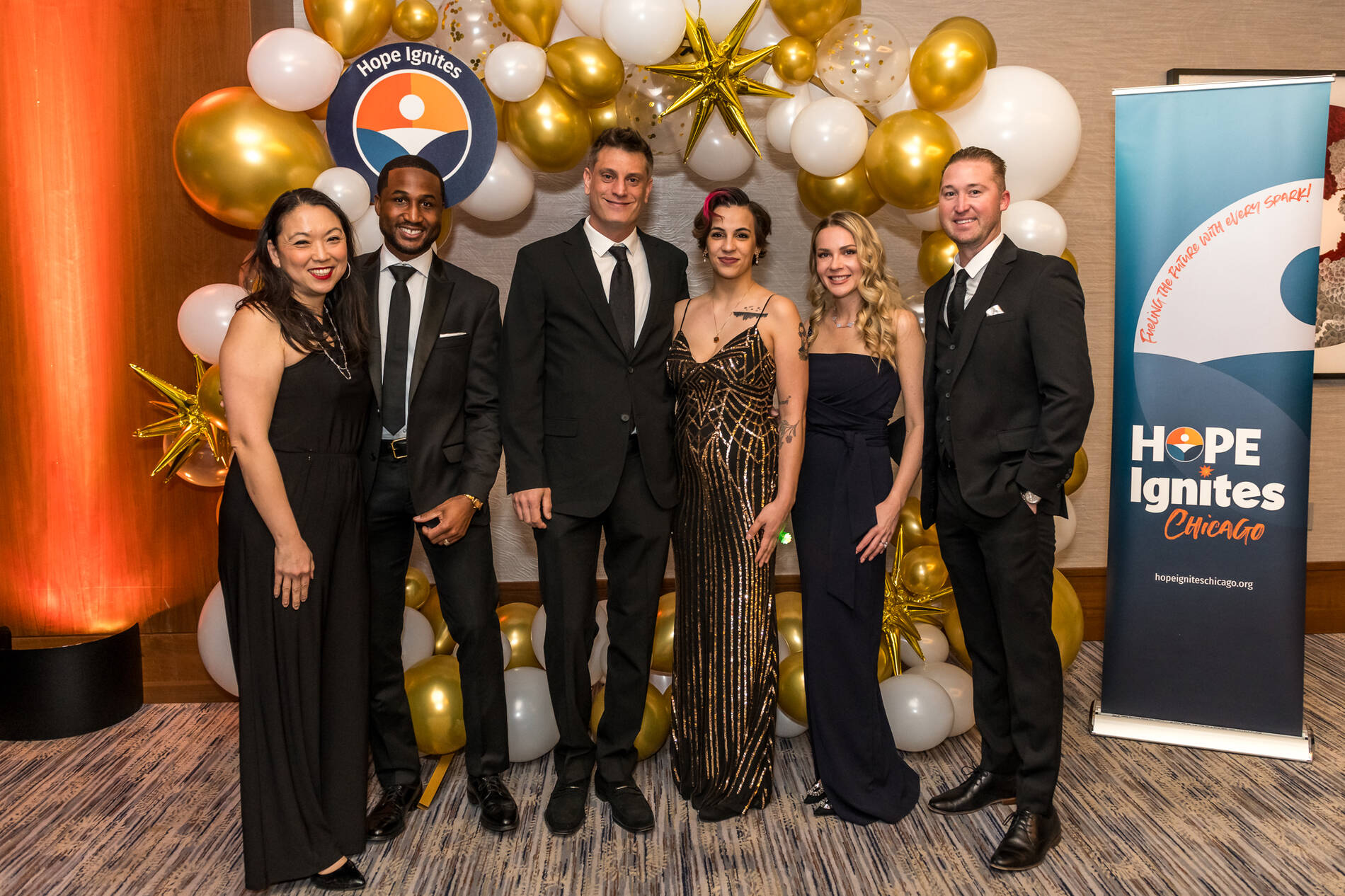 Jennifer Chang, De’Airius Salibi, James Wendt, Ashley Trunk-Wendt, Chelsea Howe and James Freeman at Hope Ignites Chicago